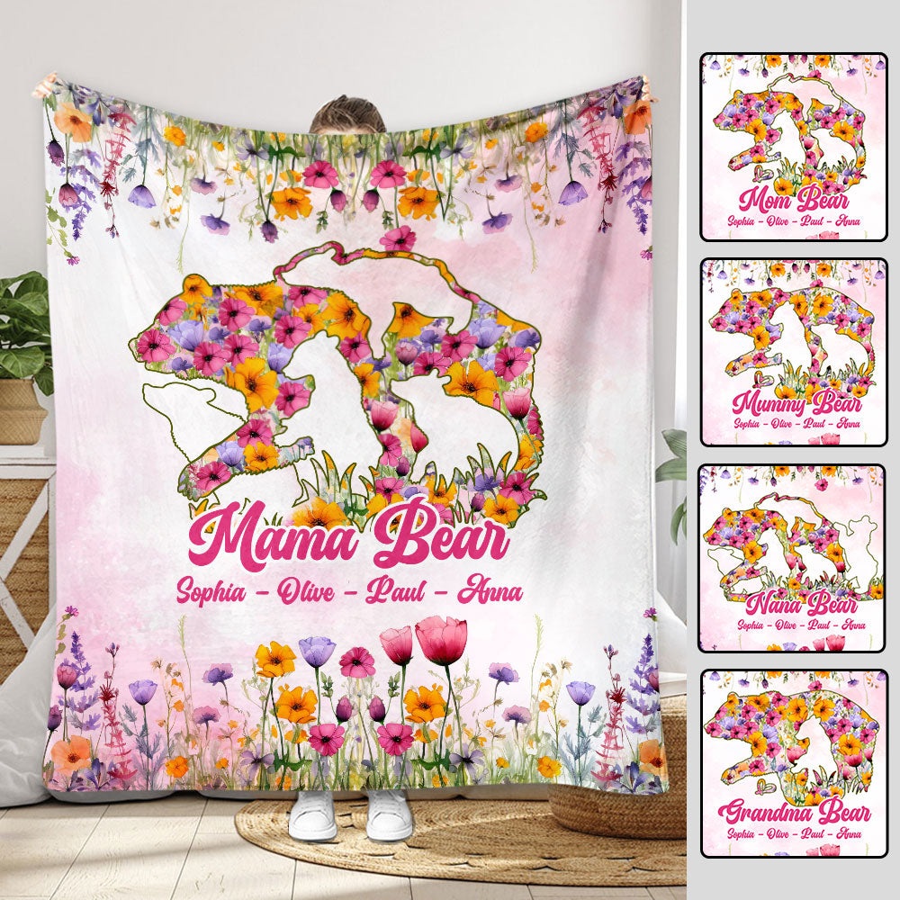 Discover Mama Bear Custom Pink Floral Personalized Mother Fleece Blanket