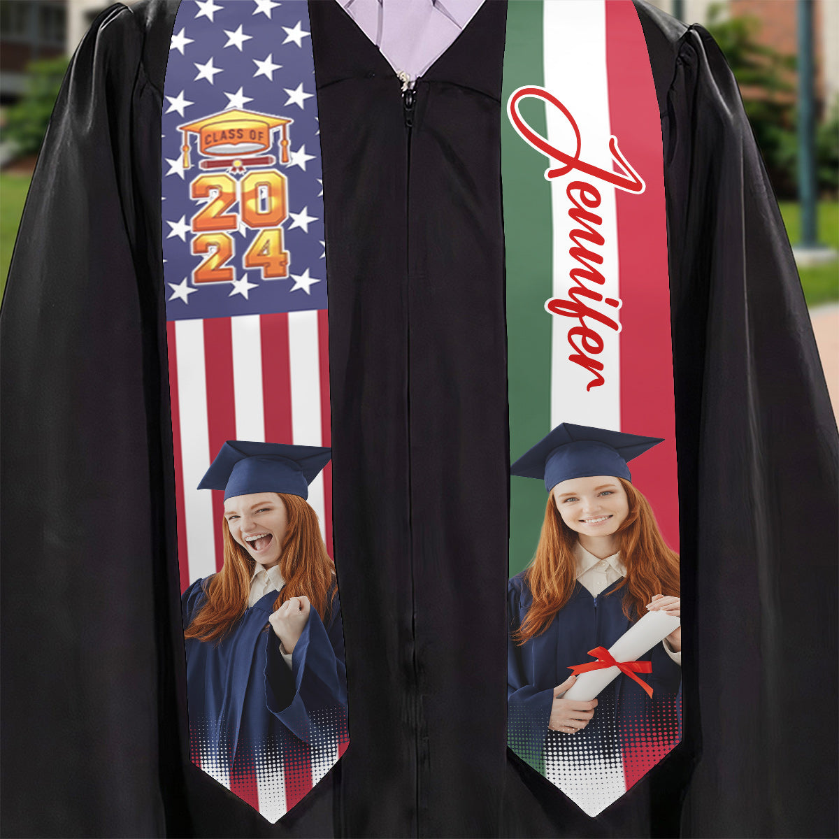 Country Flag Class of 2024 - Personalized Graduation Graduation Stole
