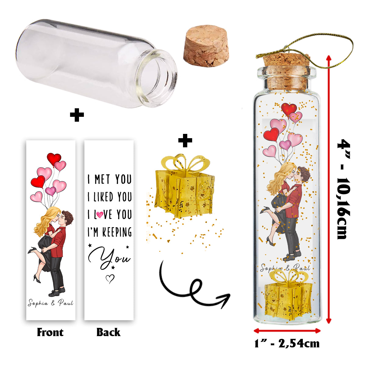 I Met You, I Liked You, I Love You, I'm Keeping You - Personalized Couple Mini Bottle Ornament