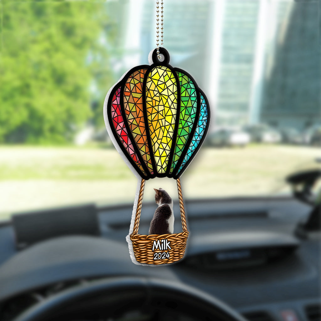 Cat Dog Flying With Air Balloon - Personalized Cat Transparent Car Ornament