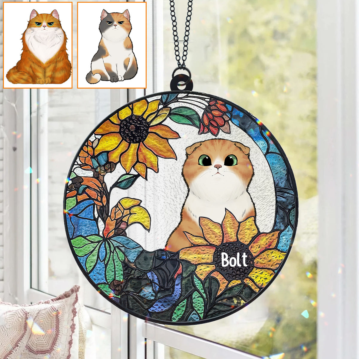 Discover Cats Among Sunflowers - Personalized Cat 2 Layered Window Hanging Suncatcher