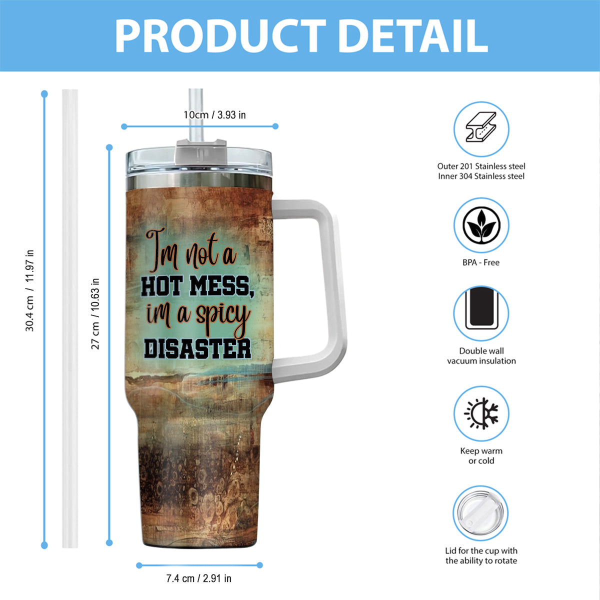 I'm Not A Hot Mess - Personalized Tumbler With Handle