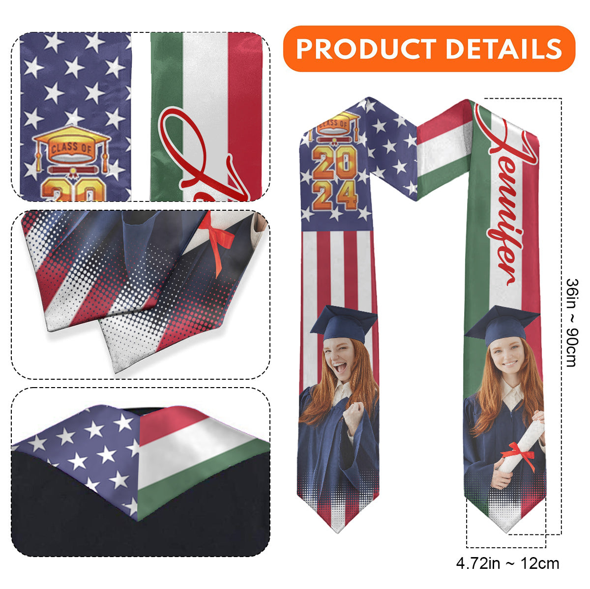 Country Flag Class of 2024 - Personalized Graduation Graduation Stole