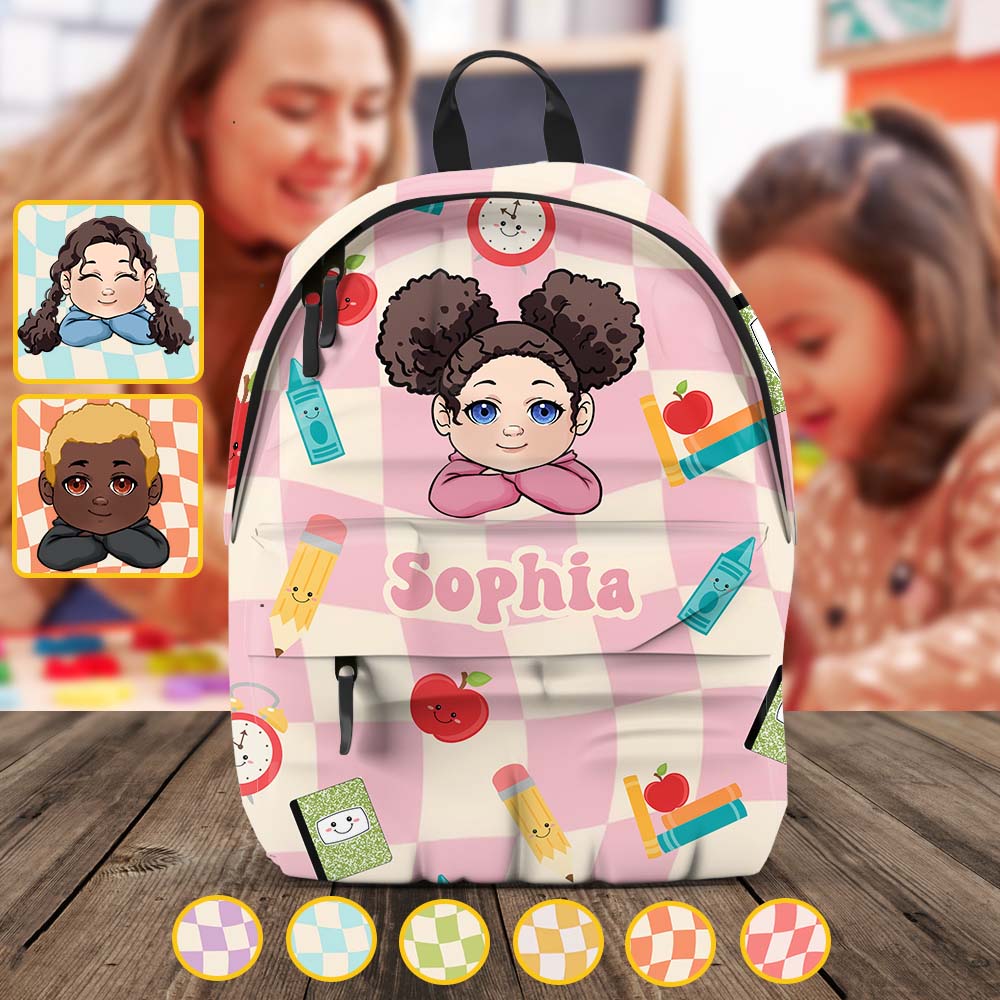 Wavy Check Back to School - Personalized Kid Backpack