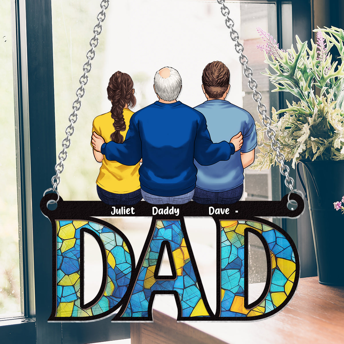 Father And Children - Personalized Father Window Hanging Suncatcher Ornament