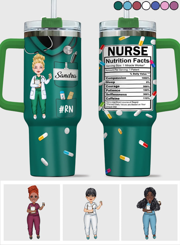 Nurse Nutrition Facts - Personalized Nurse Tumbler With Handle