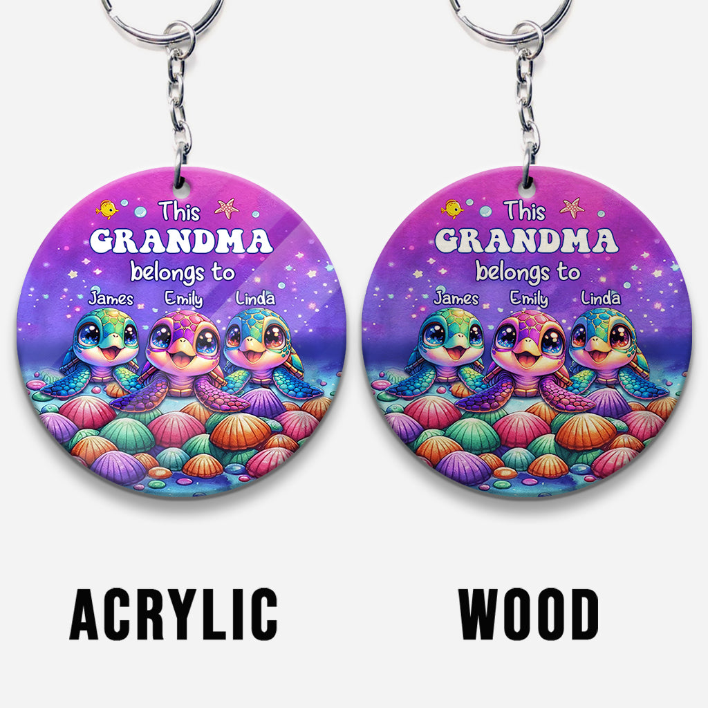 This Grandma Belongs To Sea Turtle Version - Personalized Grandma Custom Shaped Keychain