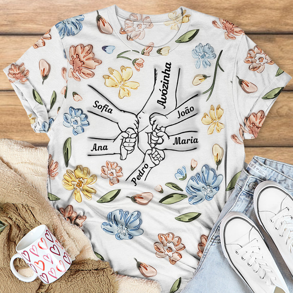 Mom's Love Hands Holding Pastel Floral - Personalized Mother All Over Shirt