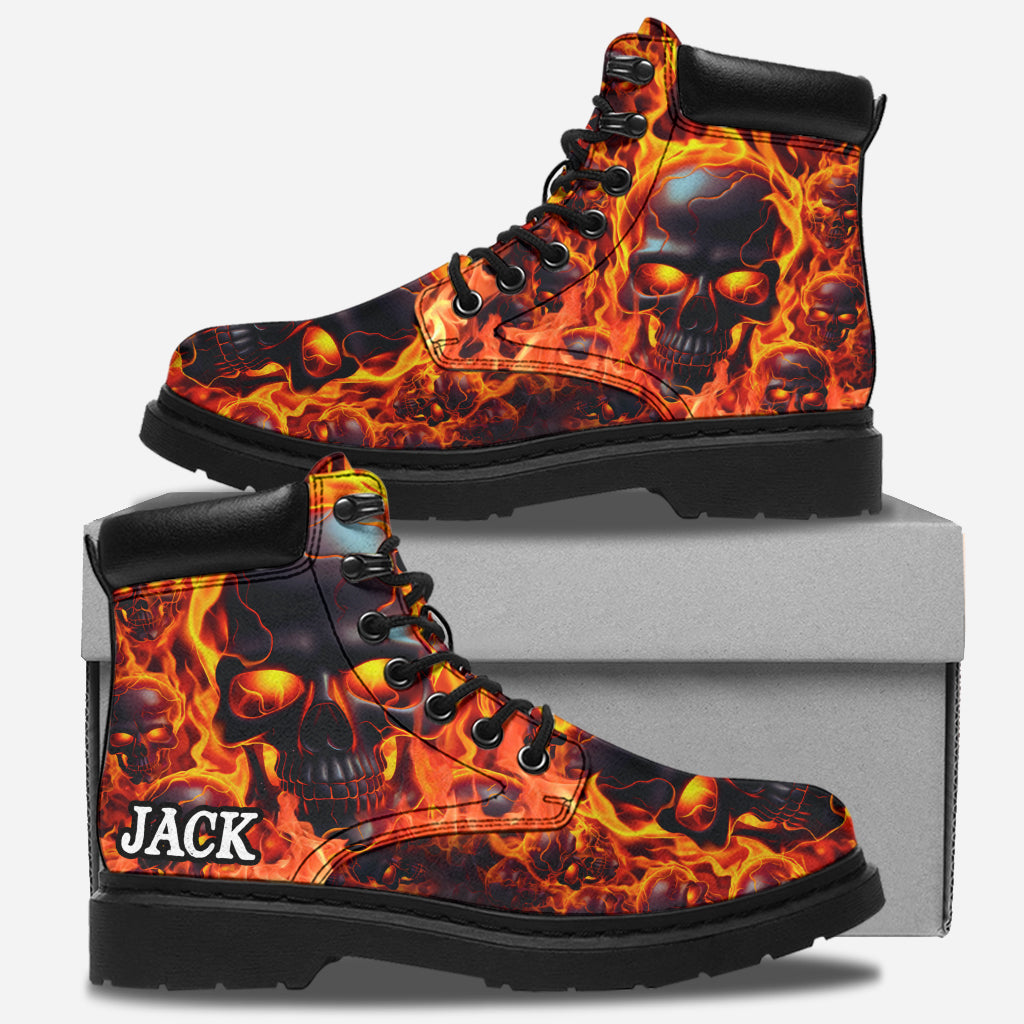 Melted Skull On Fire - Personalized Skull All Season Boots