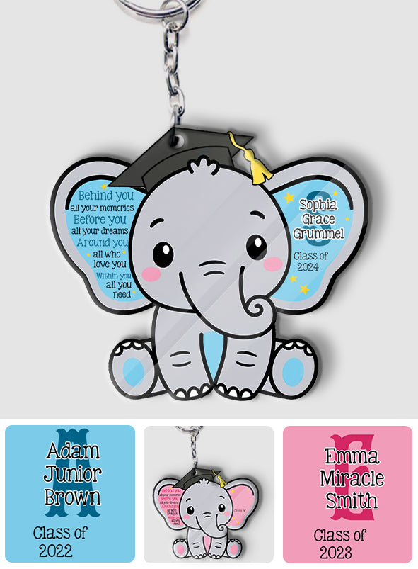 Graduation Elephant Behind You All Your Memories - Personalized Graduation Keychain
