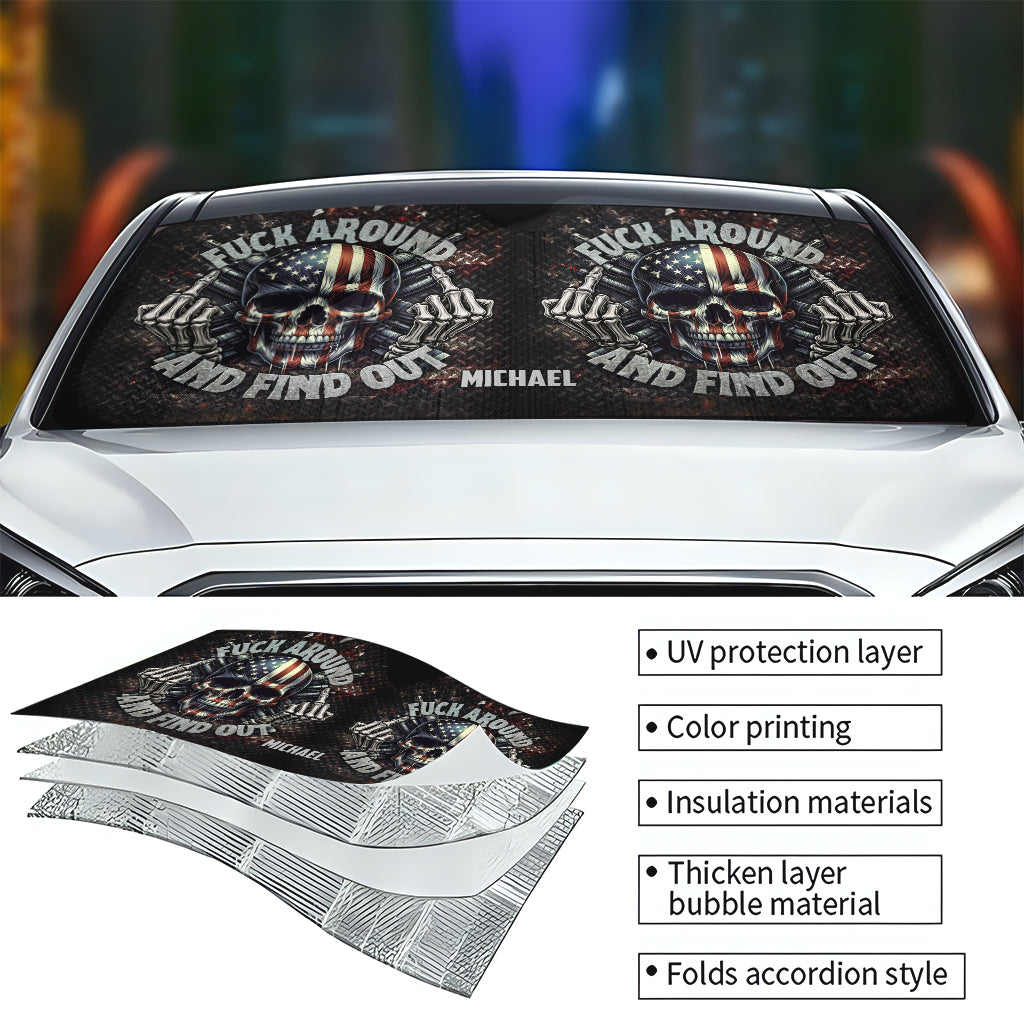 American Flag Skeleton - Personalized Skull Car Sunshade