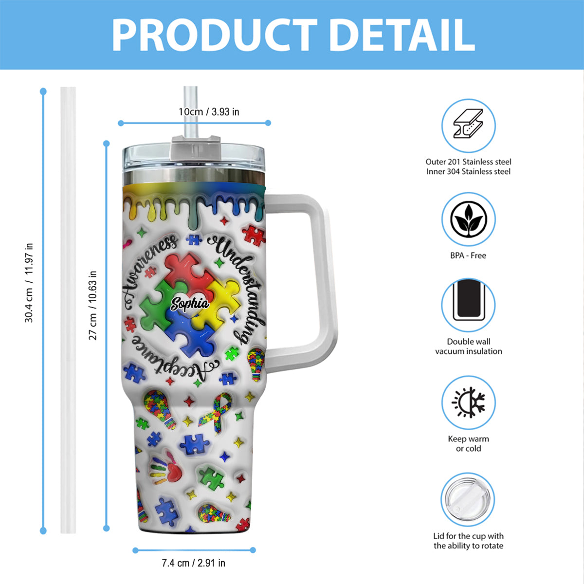 Autism Awareness - Personalized Autism Awareness Tumbler With Handle