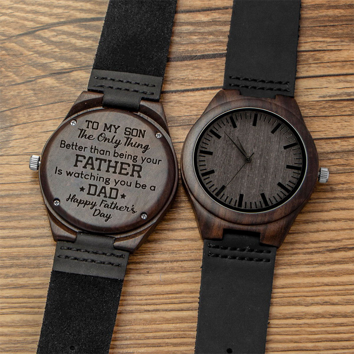 To My Son Happy Father‘s Day - Personalized Father Engraved Wooden Watch