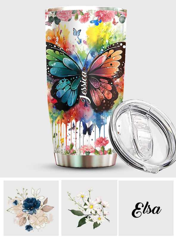 Butterfly Colorful Watercolor Version - Personalized Butterfly Tumbler