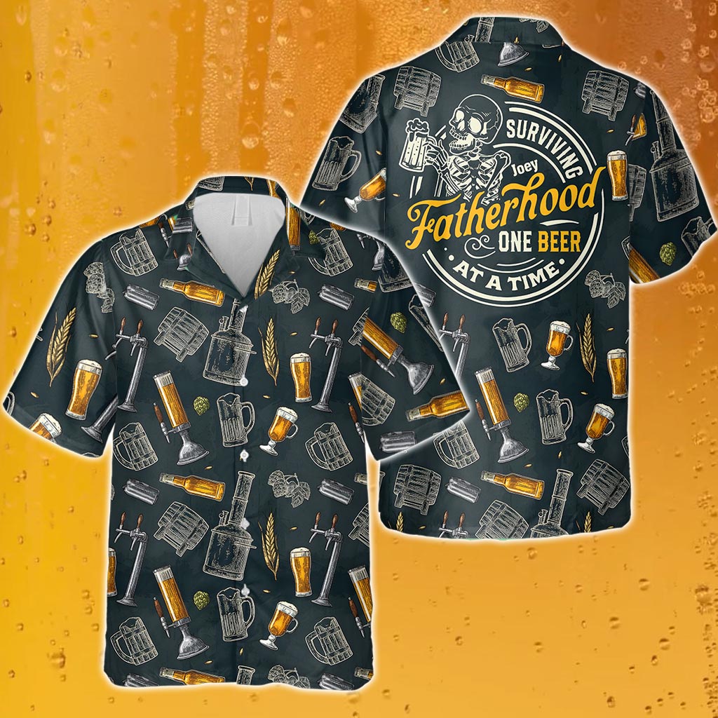 Surviving Fatherhood One Beer At A Time - Personalized Father Hawaiian Shirt