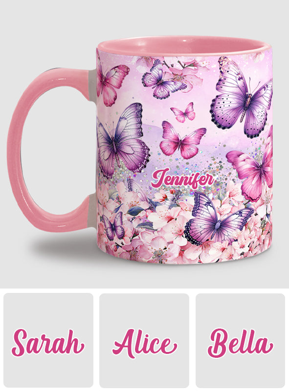 Pink Floral Butterfly - Personalized Butterfly Accent Mug