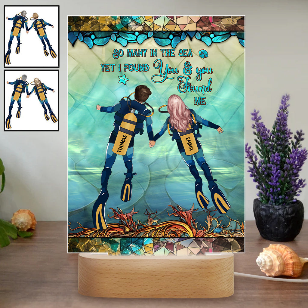 Discover You & Me And The Sea - Personalized Scuba Diving Shaped Plaque Light Base