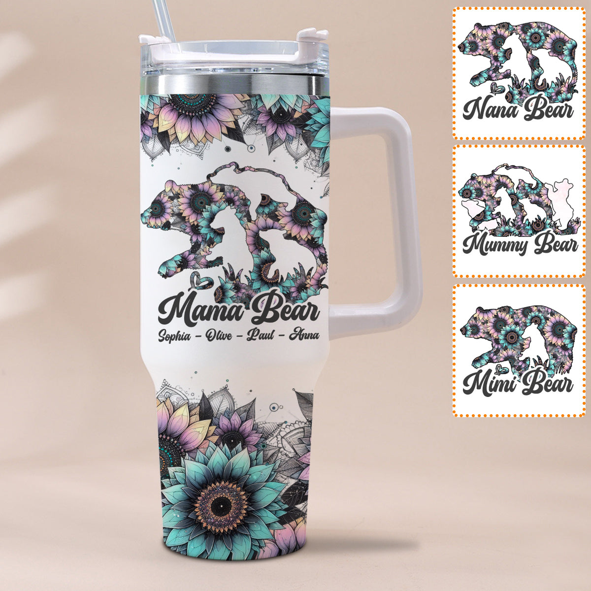 Mama Bear - Personalized Mother Tumbler With Handle