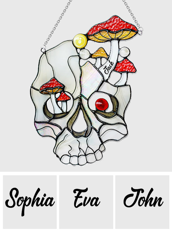 Mushroom White Skull - Personalized Skull Window Hanging Suncatcher Ornament