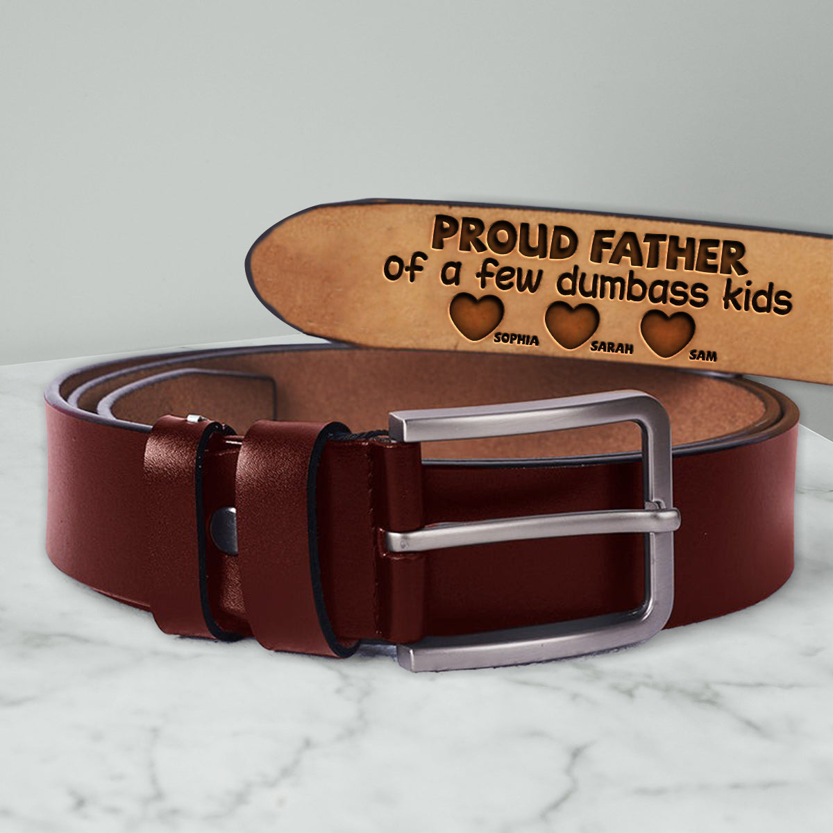 Proud Father Of A Few Kids - Personalized Father Leather Belt