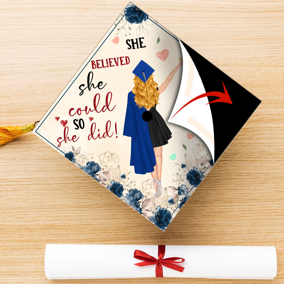 She Believed She Could So She Did - Personalized Graduation Cap Topper