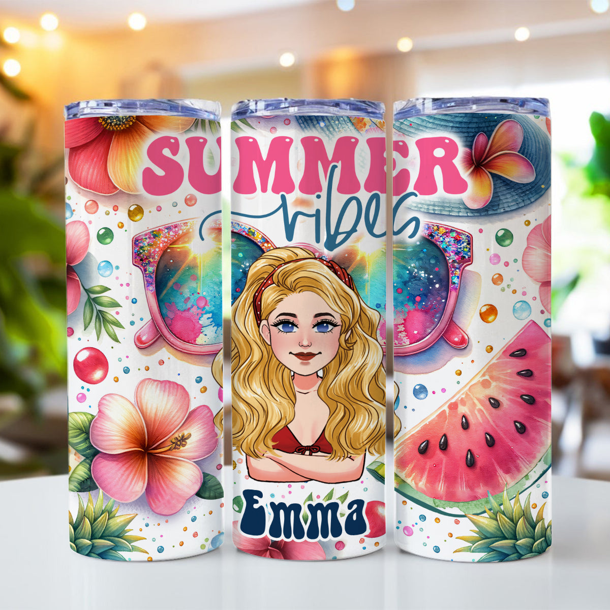 Summer Vibes - Personalized Sea Lover Skinny Tumbler