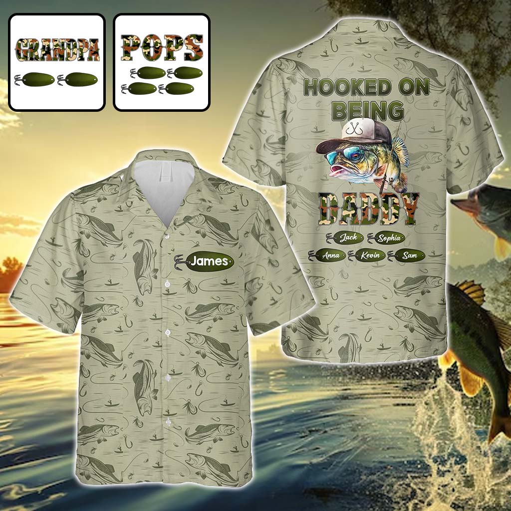 Discover Hooked On Being Dad/ Grandpa... - Personalized Fishing Hawaiian Shirt