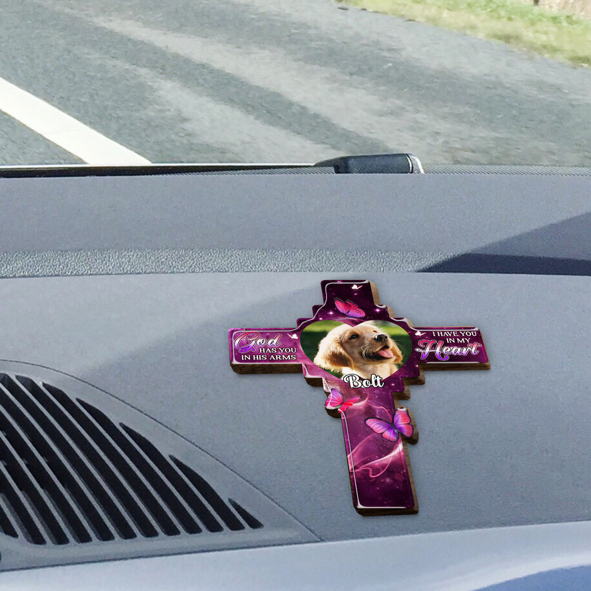 Custom Photo In Our Hearts Always - Personalized Memorial Shaped Car Visor Clip