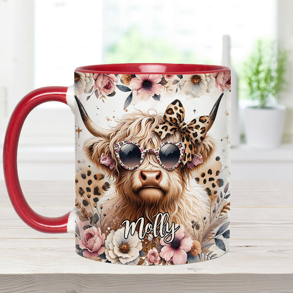 Cool Cow With Leopard Glasses - Personalized Accent Mug