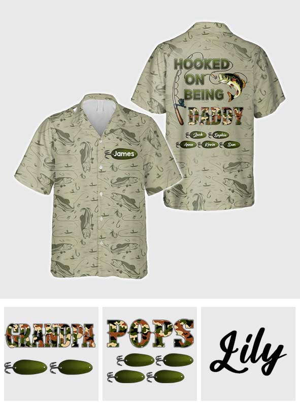 Hooked On Being Dad/ Grandpa... - Personalized Fishing Hawaiian Shirt