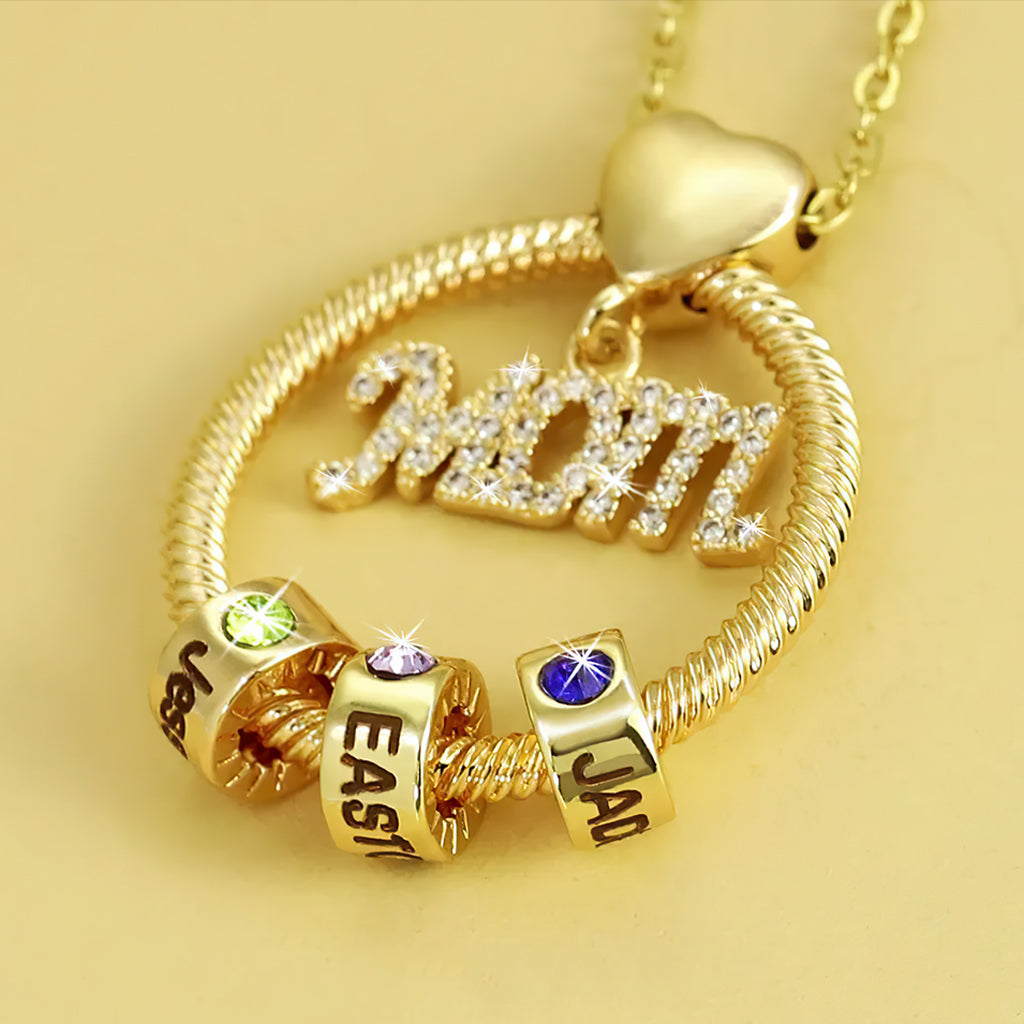 Round Pendant Mom's Necklace With Charms - Personalized Mother Round Pendant Mom's Necklace With Charms