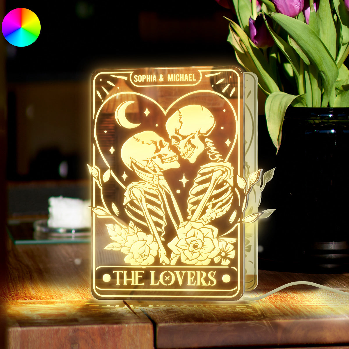 The Lovers - Personalized Skull Mirror Light