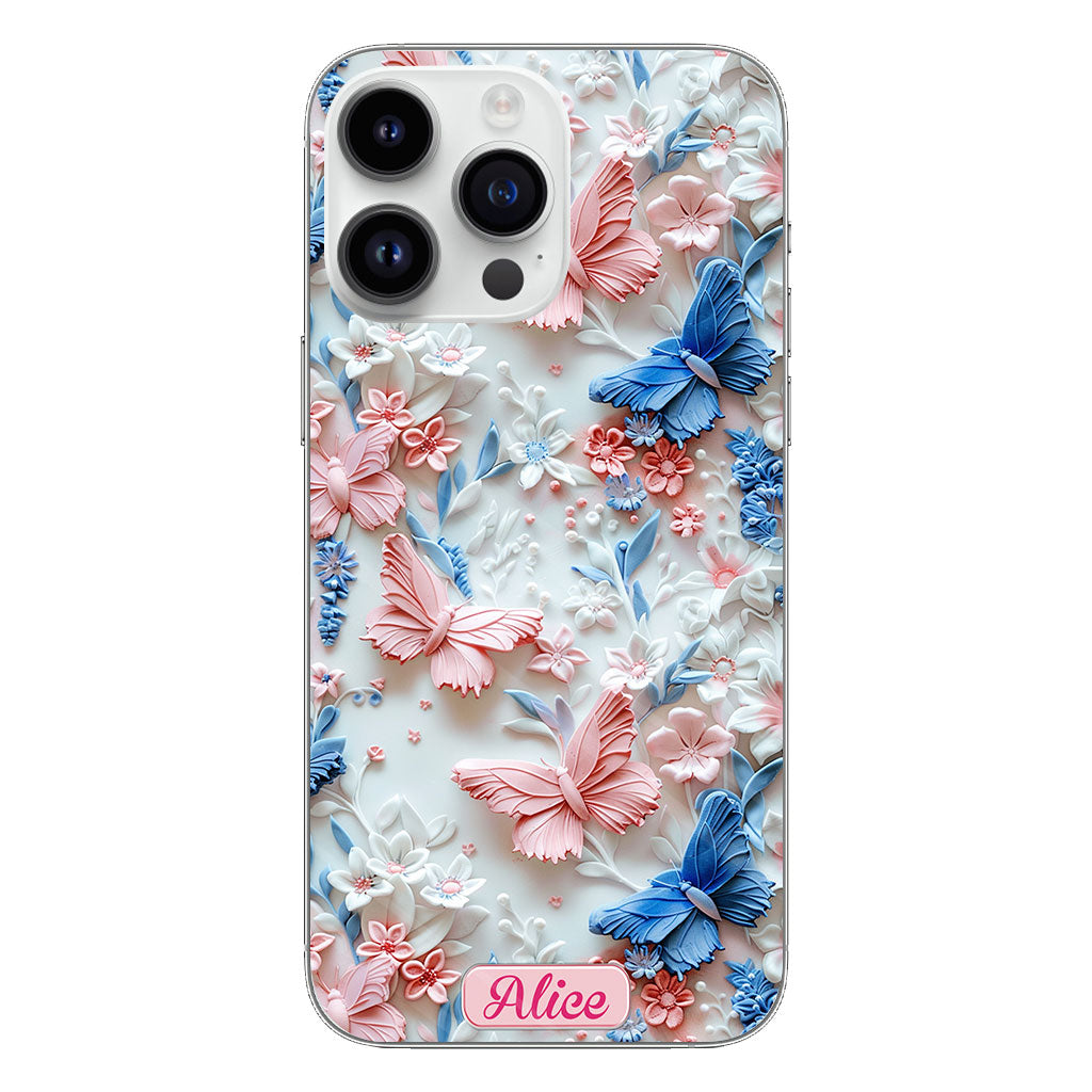 Pink And Blue Butterflies - Personalized Butterfly Clear Phone Case