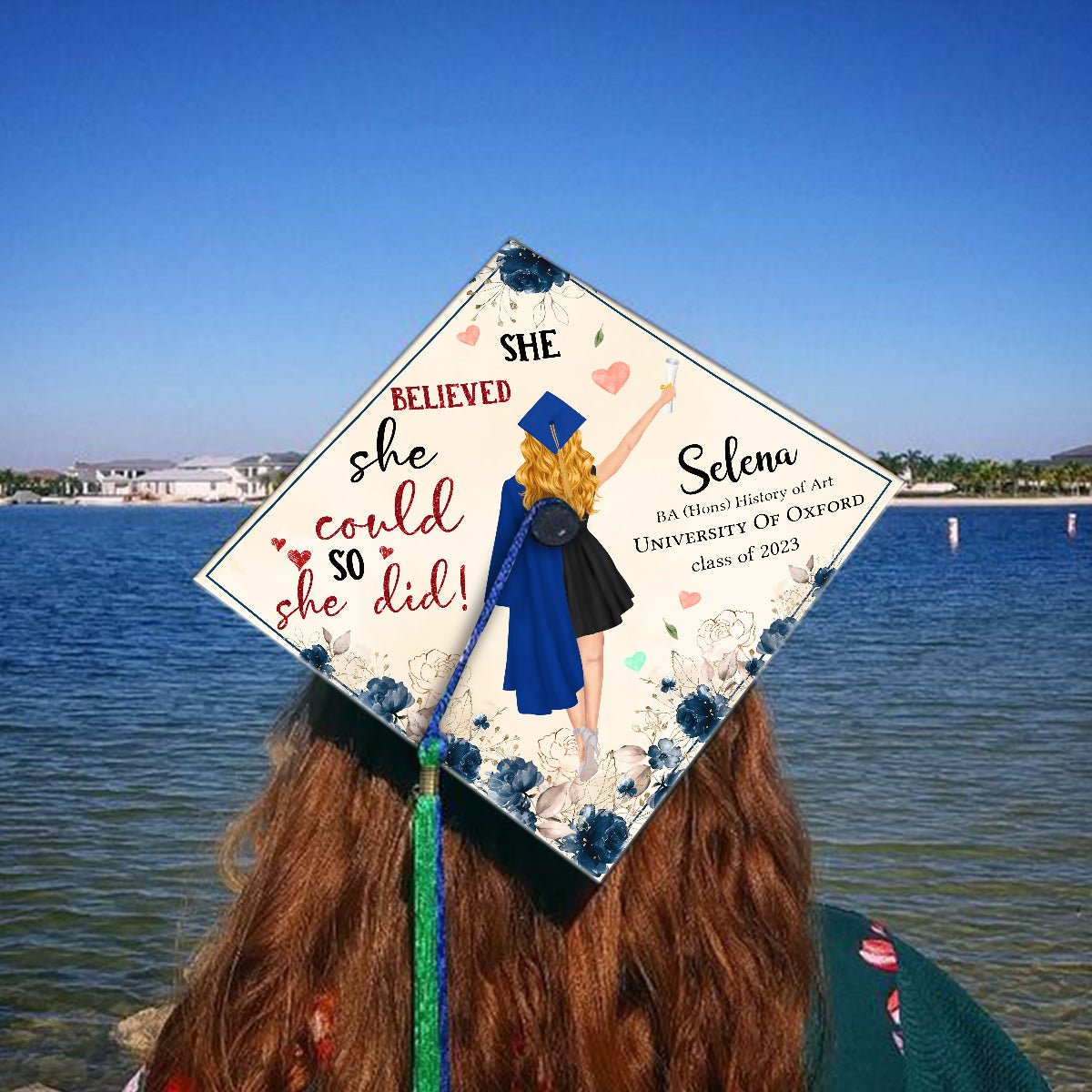 She Believed She Could So She Did - Personalized Graduation Cap Topper