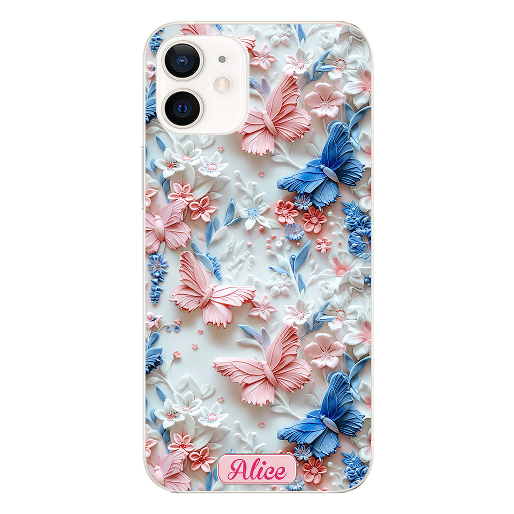 Pink And Blue Butterflies - Personalized Butterfly Clear Phone Case