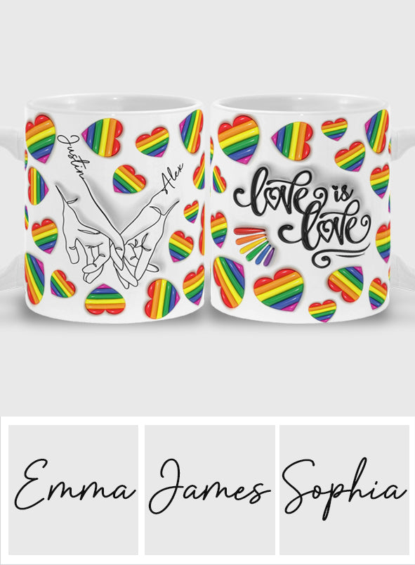 Love Is Love Line Art Hands - Personalized LGBT Support Mug