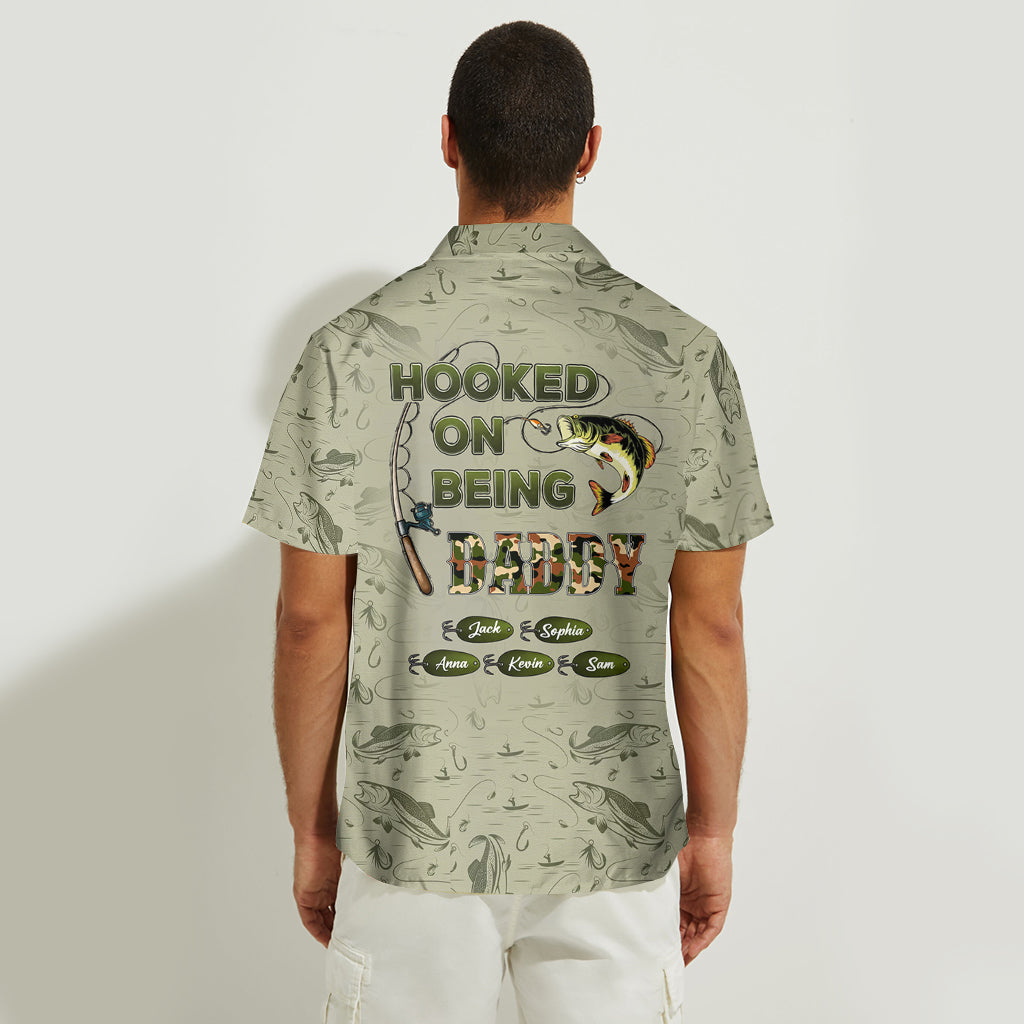 Hooked On Being Dad/ Grandpa... - Personalized Fishing Hawaiian Shirt