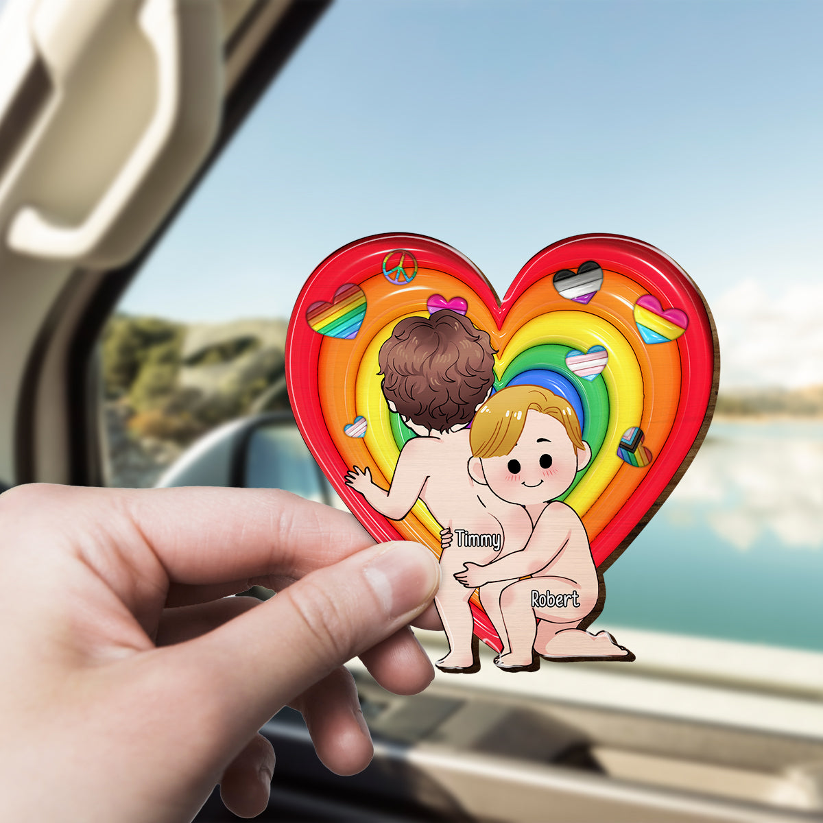 Pride Cute Couple - Personalized LGBT Support Shaped Car Visor Clip