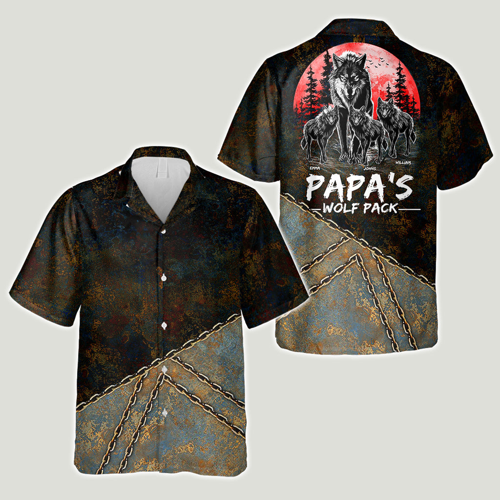 Grandpa's Wolf Pack Red Full Moon - Personalized Grandpa Hawaiian Shirt