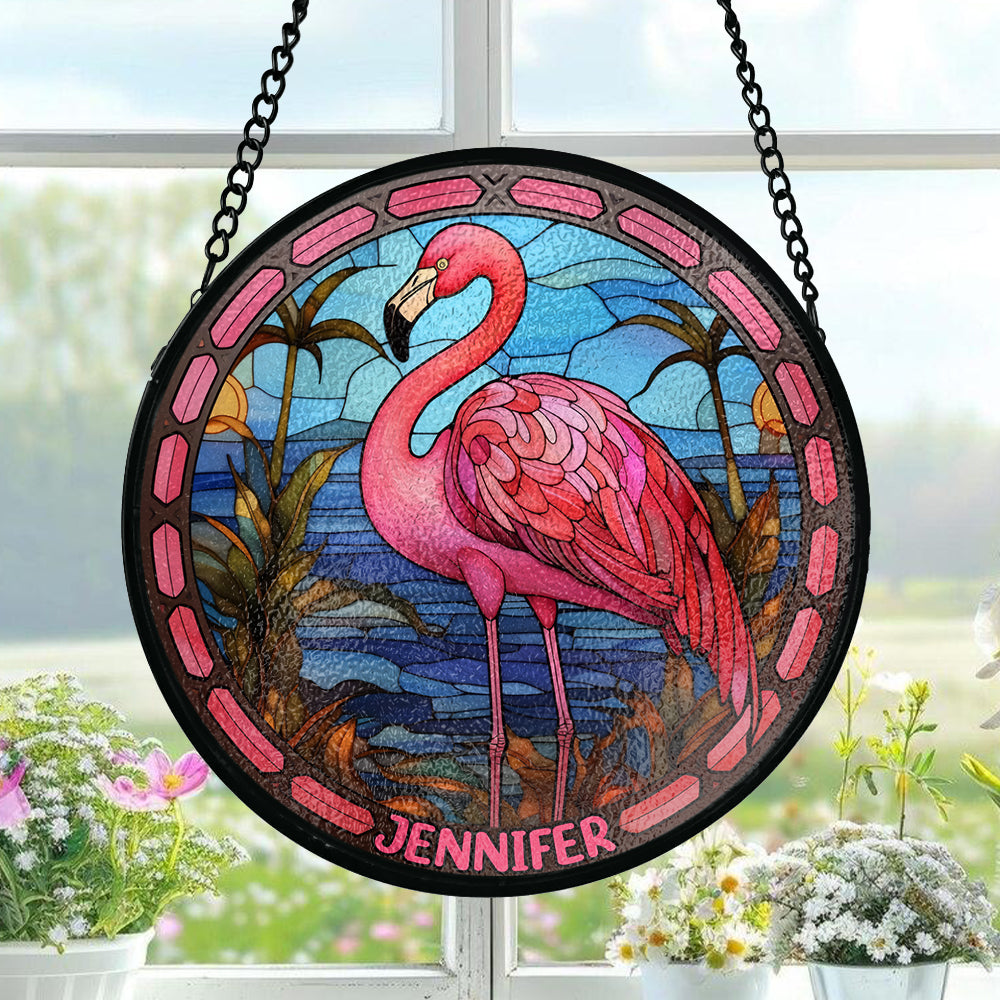 Love Flamingos - Personalized Flamingo Window Hanging Suncatcher Ornament