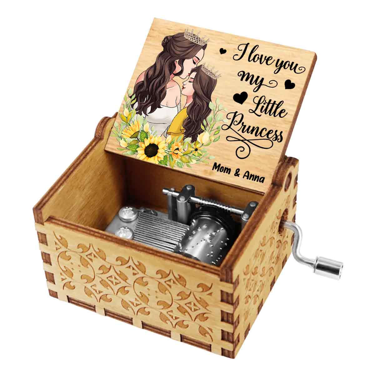 I Love You My Little Princess - Gift for mom, daughter, son, granddaughter, grandson - Personalized Hand Crank Music Box