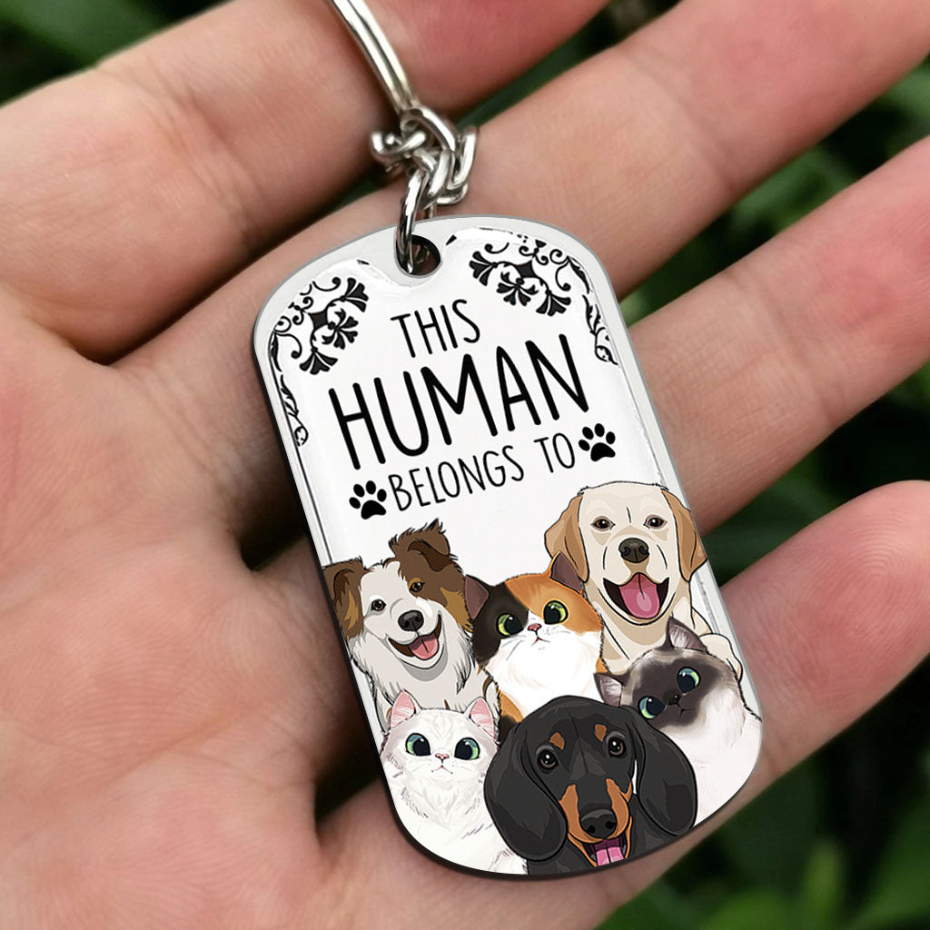 This Human Belongs To - Dog gift for cat lover - Personalized Stainless Steel Keychain