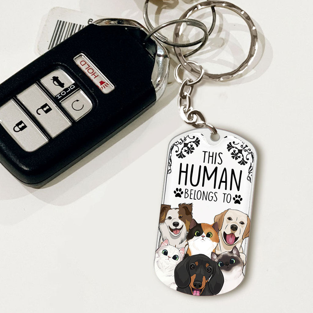 This Human Belongs To - Dog gift for cat lover - Personalized Stainless Steel Keychain