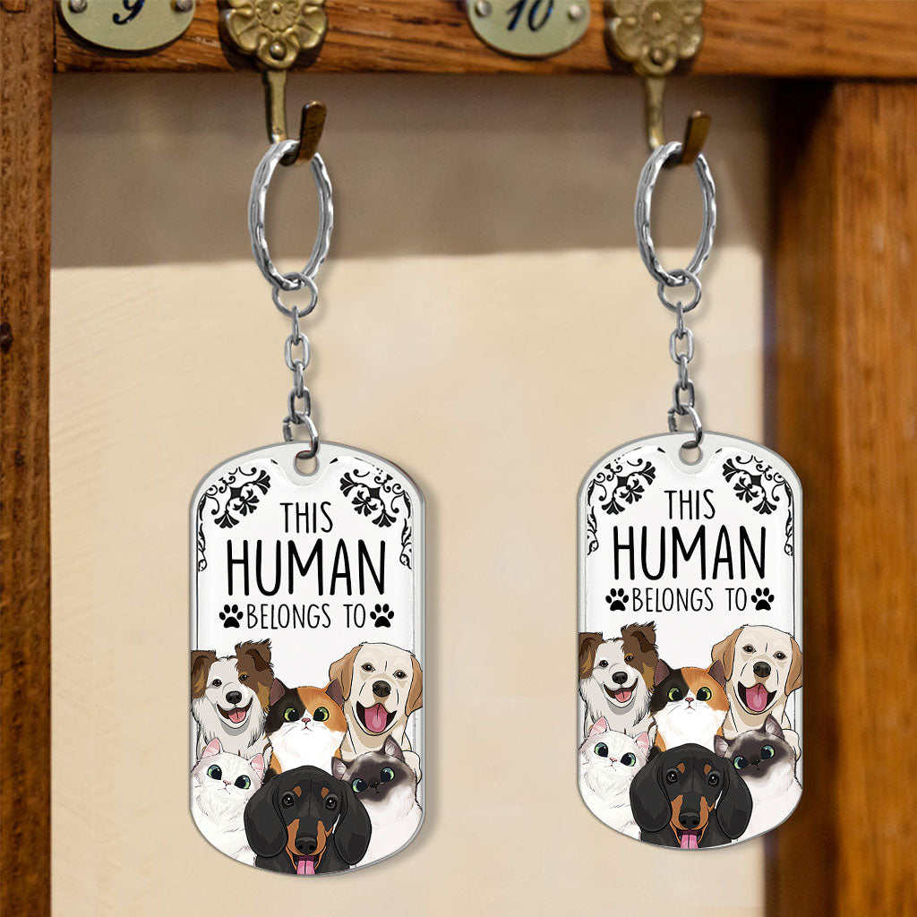 This Human Belongs To - Dog gift for cat lover - Personalized Stainless Steel Keychain