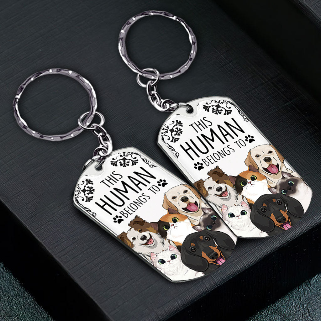 This Human Belongs To - Dog gift for cat lover - Personalized Stainless Steel Keychain