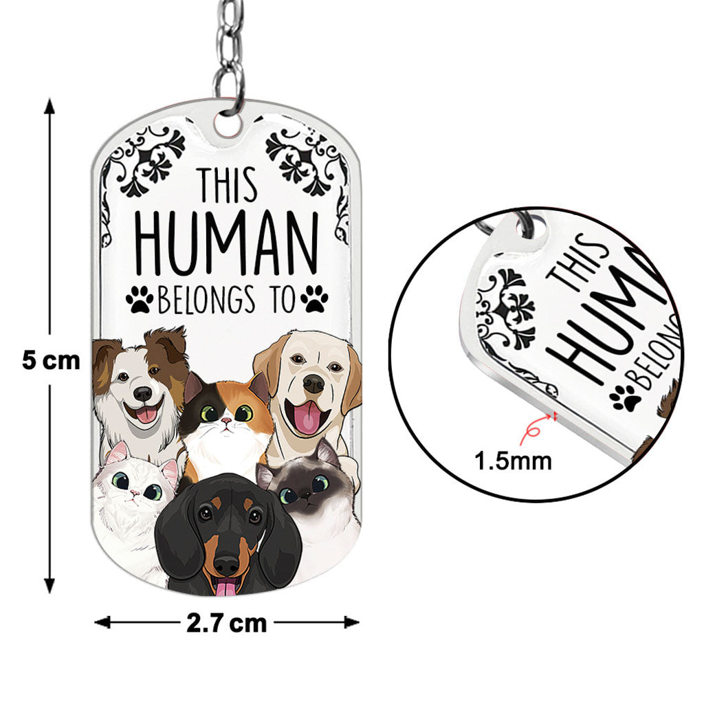 This Human Belongs To - Dog gift for cat lover - Personalized Stainless Steel Keychain