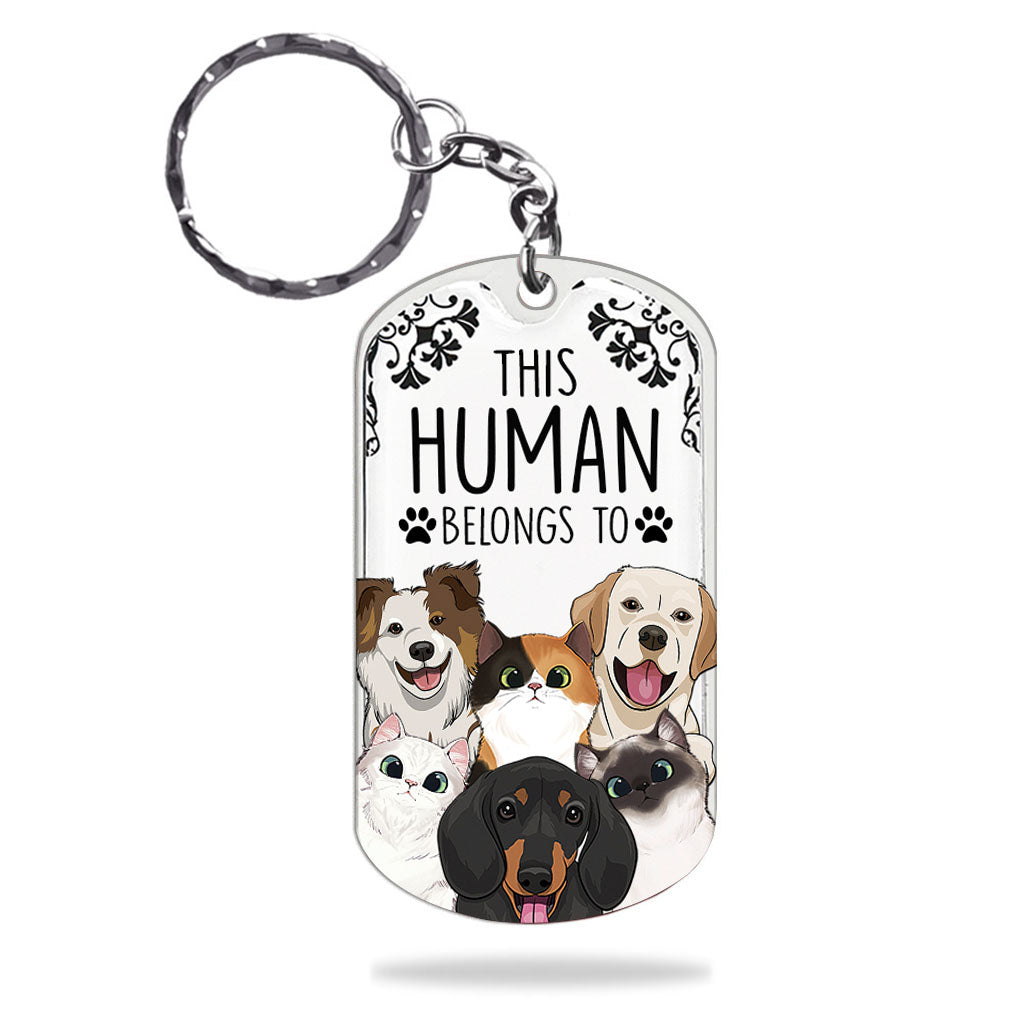 This Human Belongs To - Dog gift for cat lover - Personalized Stainless Steel Keychain