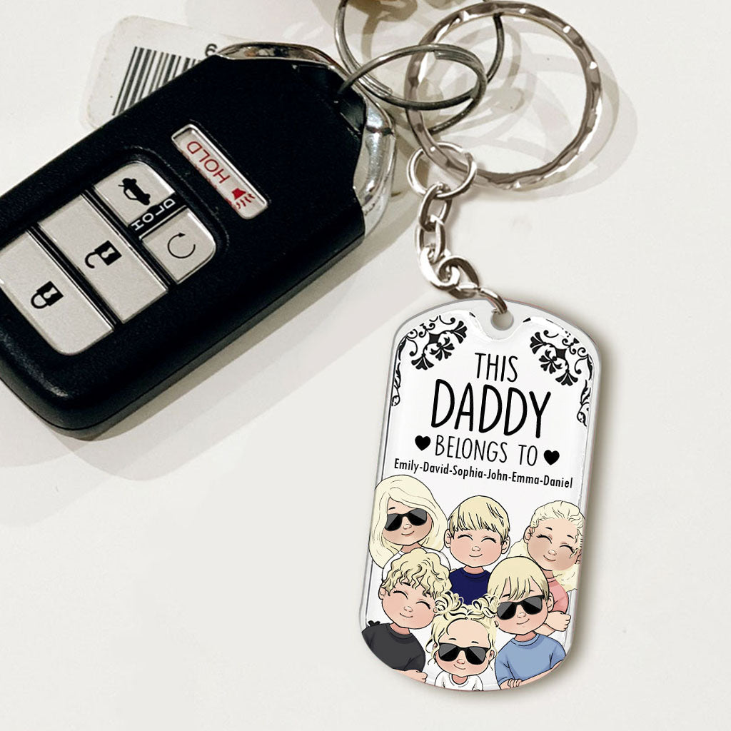 This Father Belongs To - Gift for dad, grandpa, mom, uncle, aunt, grandma - Personalized Stainless Steel Keychain