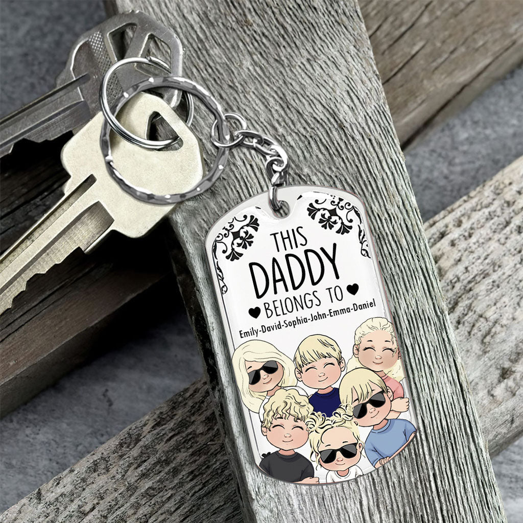 This Father Belongs To - Gift for dad, grandpa, mom, uncle, aunt, grandma - Personalized Stainless Steel Keychain