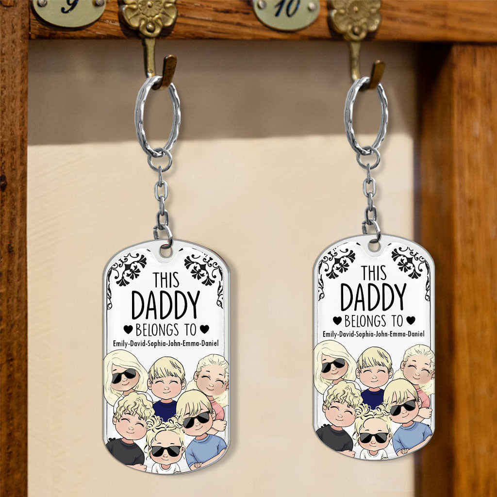 This Father Belongs To - Gift for dad, grandpa, mom, uncle, aunt, grandma - Personalized Stainless Steel Keychain